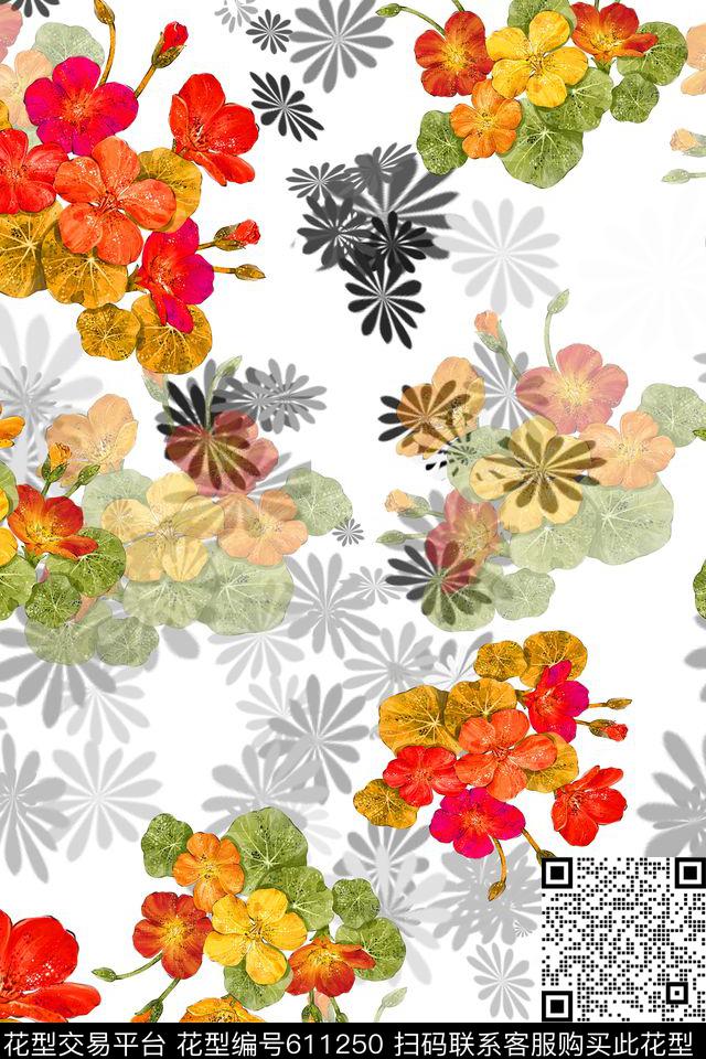 时尚田园黑白红灰世界植物花卉数码印花华亿平台下载（图片编号: 611250） - 瓦栏（Walan）