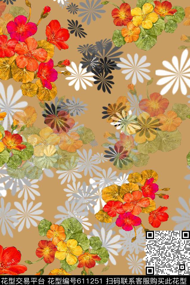 时尚田园黑白红灰世界植物花卉数码印花华亿平台下载（图片编号: 611251） - 瓦栏（Walan）