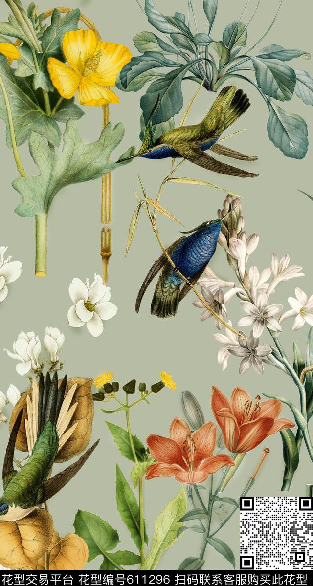 植物花卉国外手绘花卉数码印花华亿平台下载（图片编号: 611296） - 瓦栏（Walan）