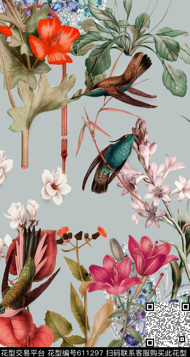 植物花卉国外手绘花卉数码印花华亿平台下载（图片编号: 611297） - 瓦栏（Walan）
