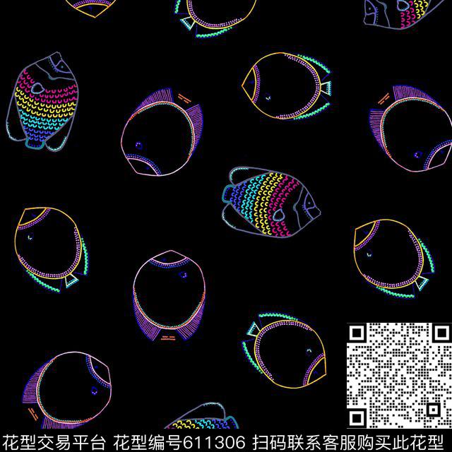 2017年女装卫衣裙装新华亿平台卡通鱼儿满版趣味华亿平台传统印花华亿平台下载（图片编号: 611306） - 瓦栏（Walan）