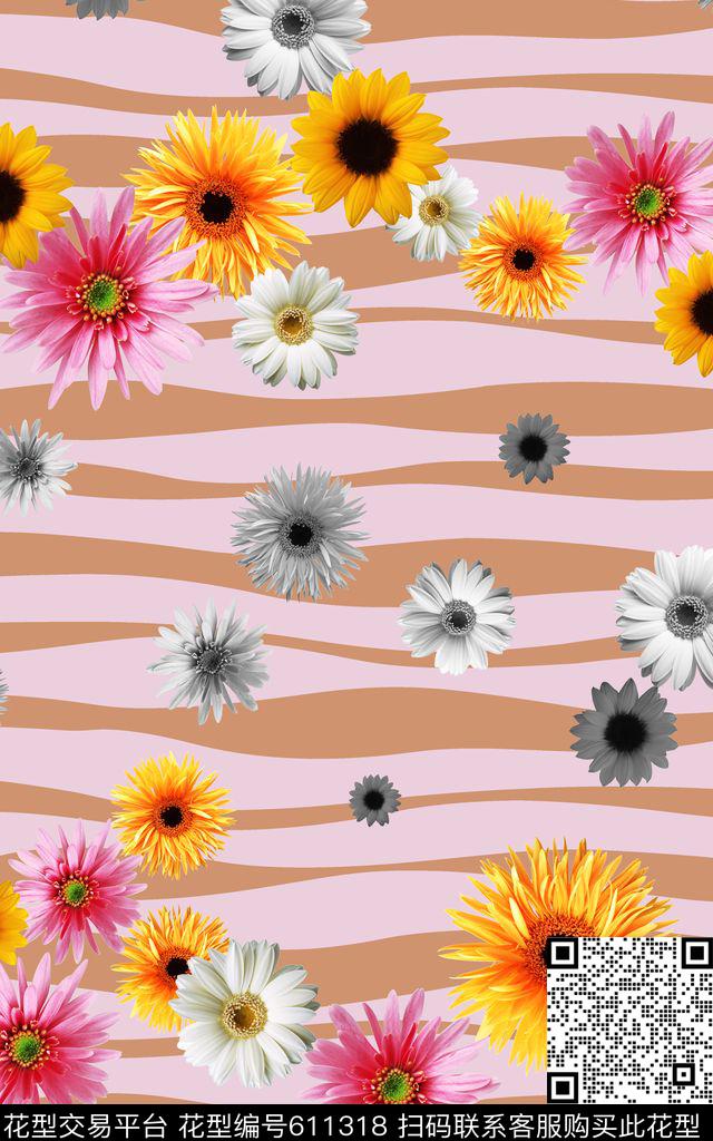 小碎花条纹波浪数码印花华亿平台下载（图片编号: 611318） - 瓦栏（Walan）