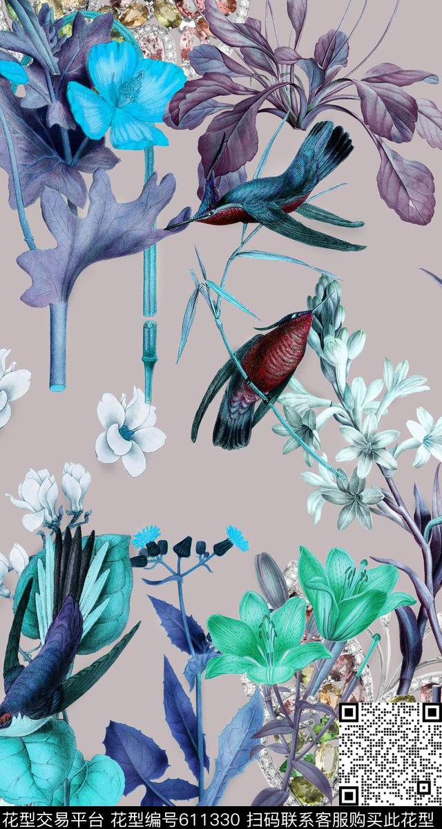 植物花卉国外手绘花卉数码印花华亿平台下载（图片编号: 611330） - 瓦栏（Walan）