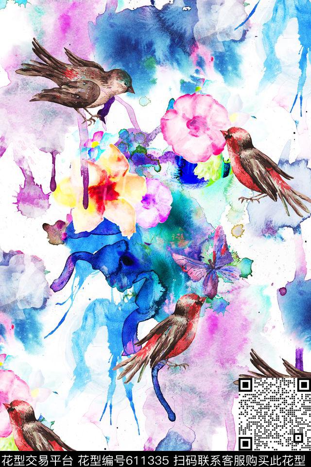 水墨花卉花朵数码印花华亿平台下载（图片编号: 611335） - 瓦栏（Walan）