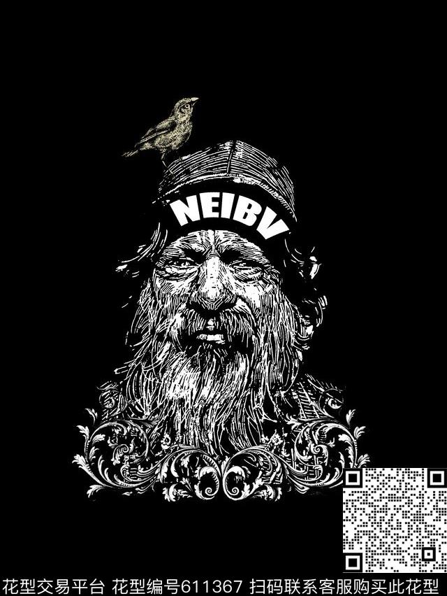 人物头像鸟男装T恤传统印花华亿平台下载（图片编号: 611367） - 瓦栏（Walan）