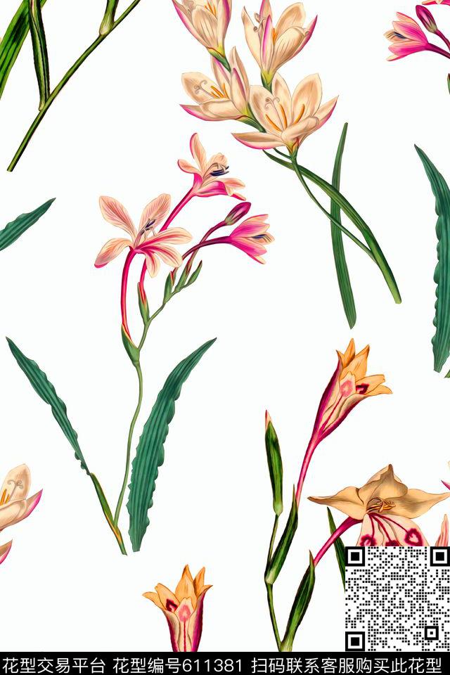 时尚水彩花卉服装数码印花华亿平台下载（图片编号: 611381） - 瓦栏（Walan）