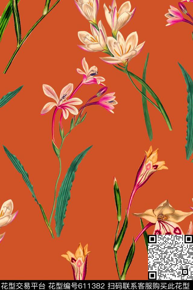 时尚水彩花卉服装数码印花华亿平台下载（图片编号: 611382） - 瓦栏（Walan）