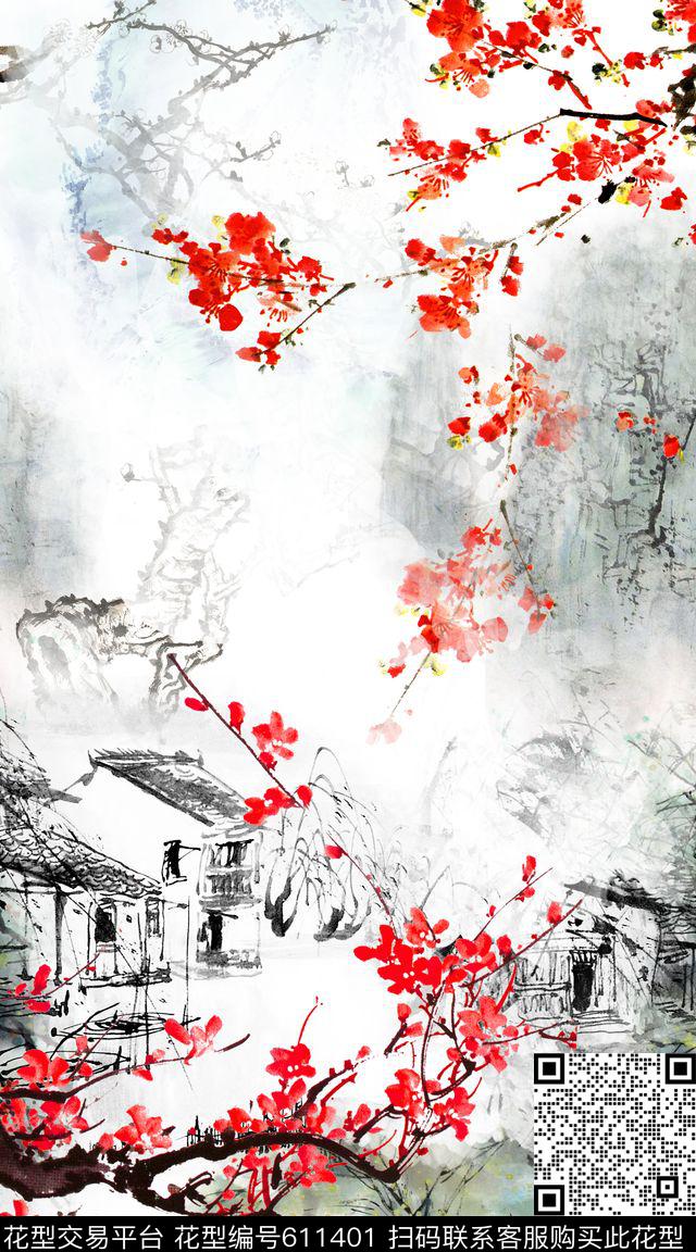 水墨民族风中国风数码印花华亿平台下载（图片编号: 611401） - 瓦栏（Walan）
