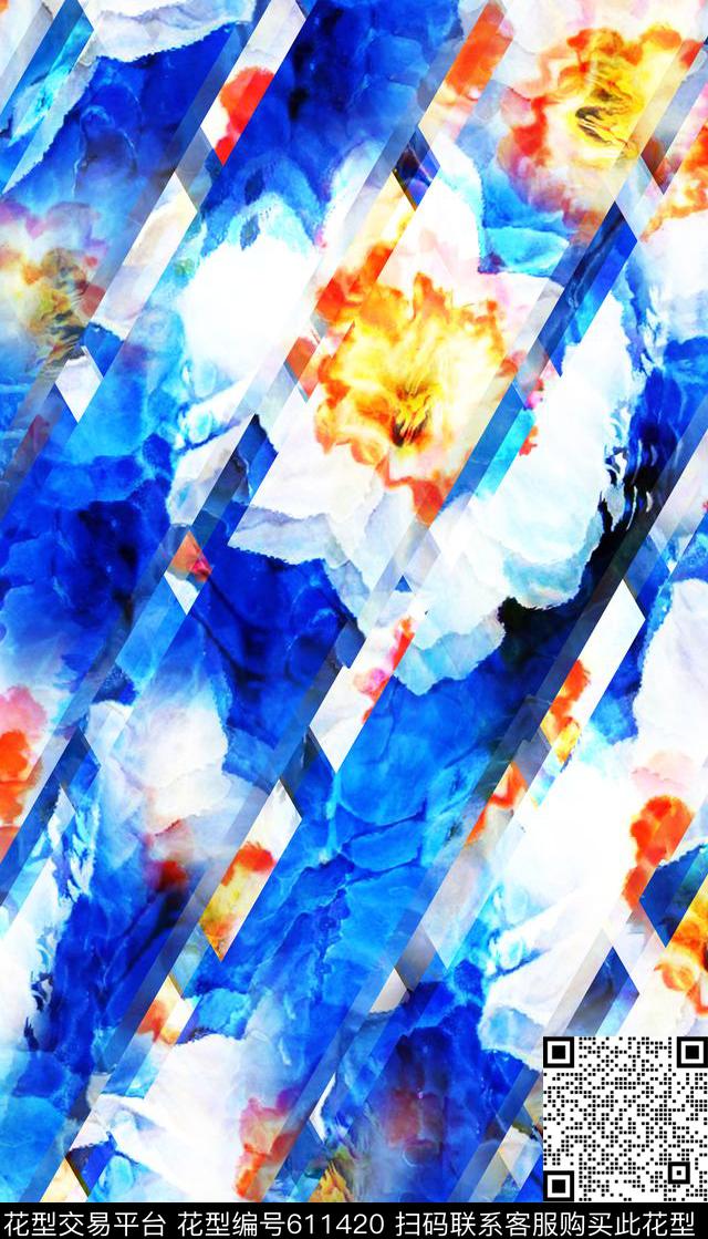 花卉女装油画数码印花华亿平台下载（图片编号: 611420） - 瓦栏（Walan）