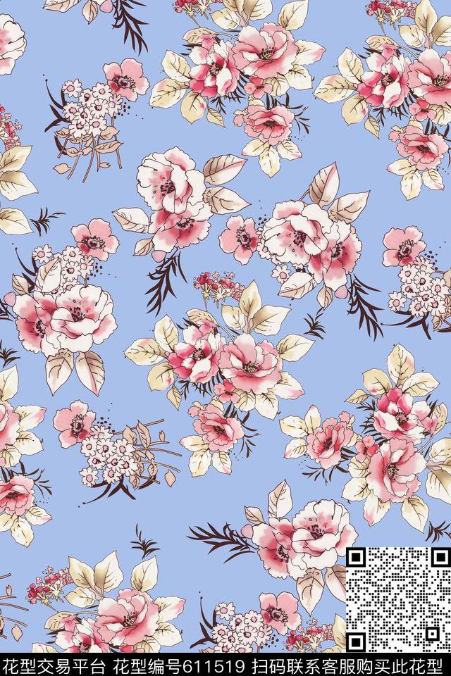清爽底色花传统印花华亿平台下载（图片编号: 611519） - 瓦栏（Walan）
