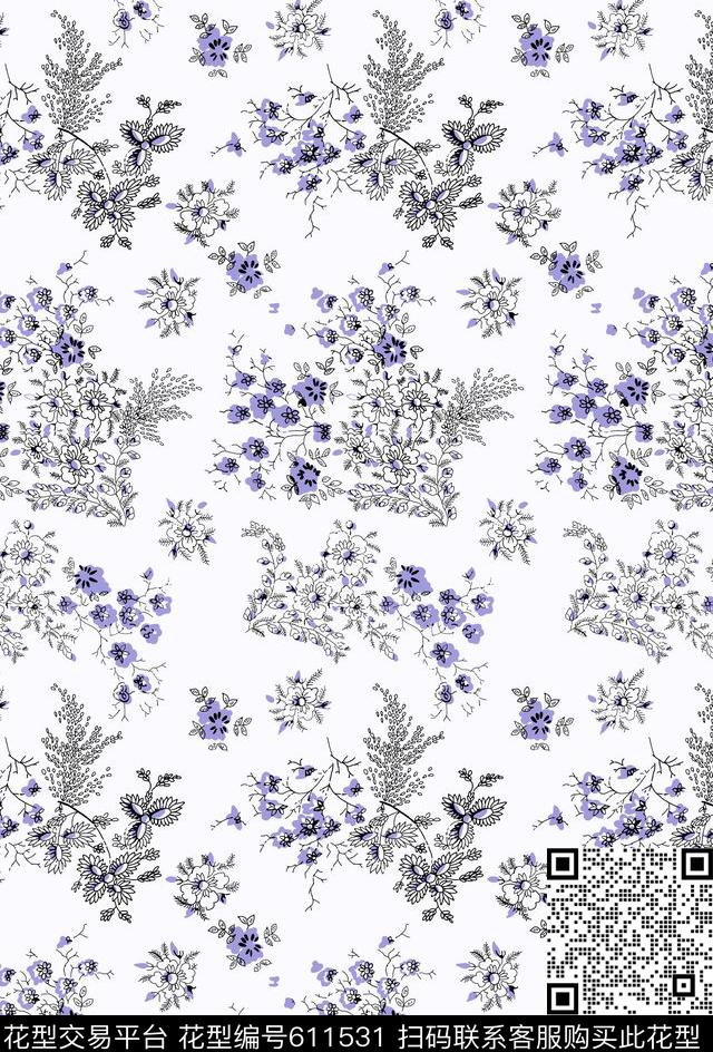 大花小碎花花卉传统印花华亿平台下载（图片编号: 611531） - 瓦栏（Walan）