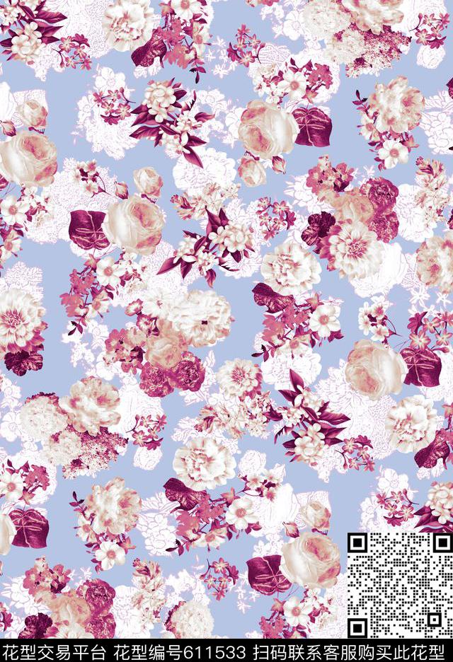 花卉小碎花大花传统印花华亿平台下载（图片编号: 611533） - 瓦栏（Walan）