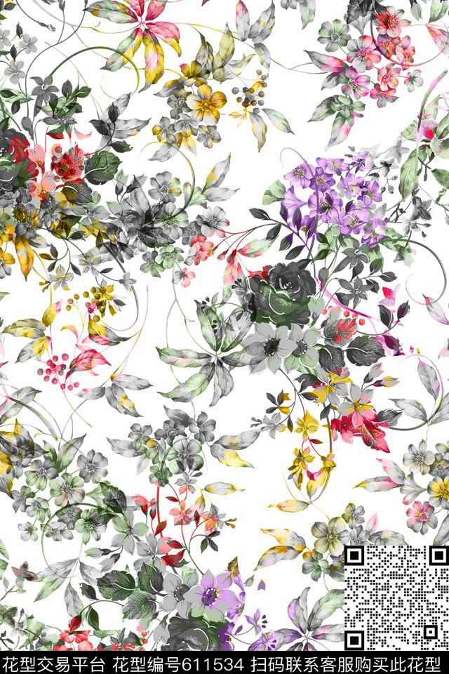 碎花手绘花卉数码印花华亿平台下载（图片编号: 611534） - 瓦栏（Walan）