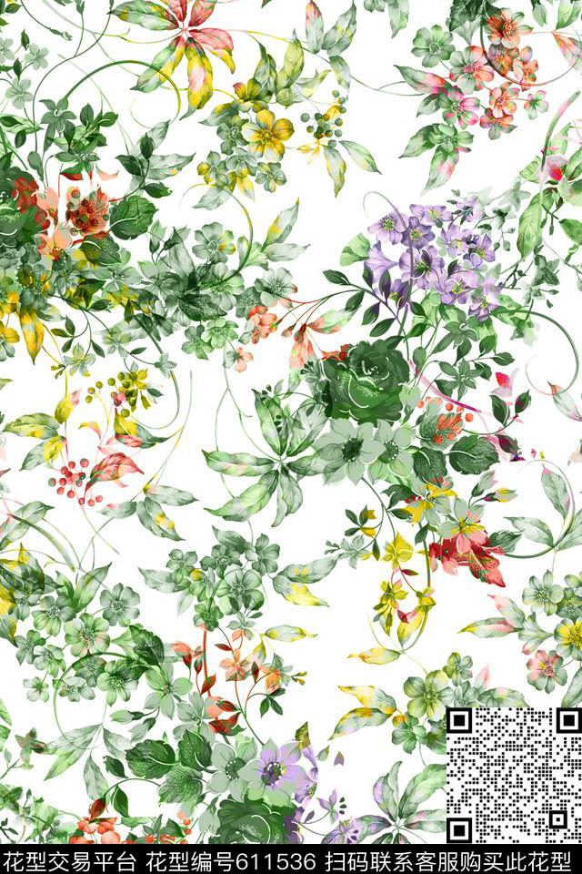 碎花手绘花卉数码印花华亿平台下载（图片编号: 611536） - 瓦栏（Walan）
