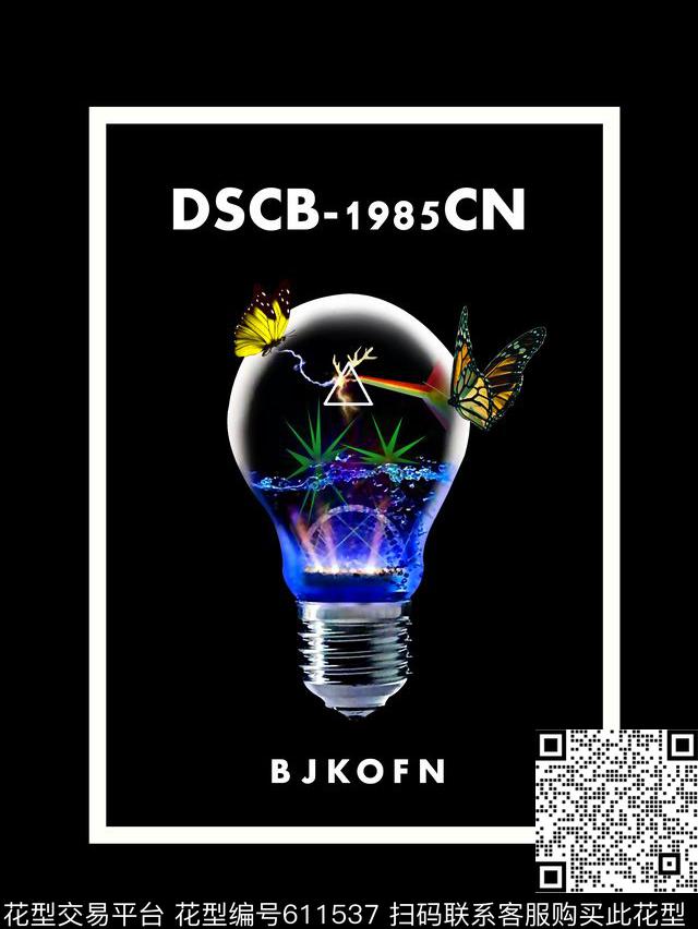 艺术灯泡蝴蝶男装T恤数码印花华亿平台下载（图片编号: 611537） - 瓦栏（Walan）