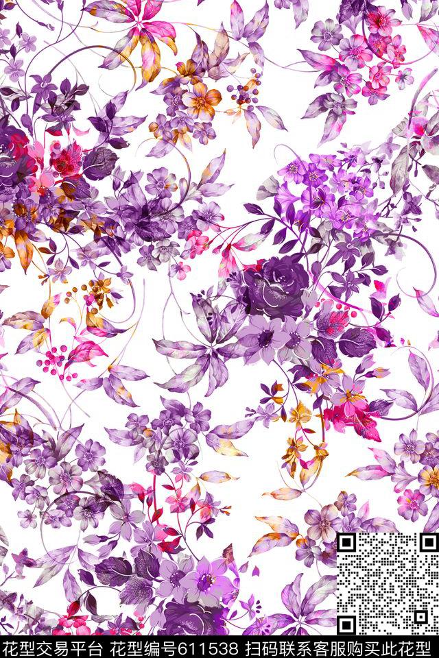 碎花手绘花卉数码印花华亿平台下载（图片编号: 611538） - 瓦栏（Walan）