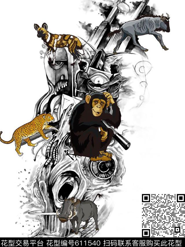 动物猴子男装T恤数码印花华亿平台下载（图片编号: 611540） - 瓦栏（Walan）