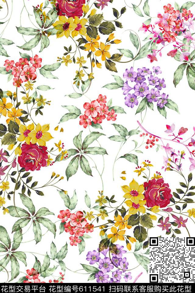 碎花手绘花卉数码印花华亿平台下载（图片编号: 611541） - 瓦栏（Walan）