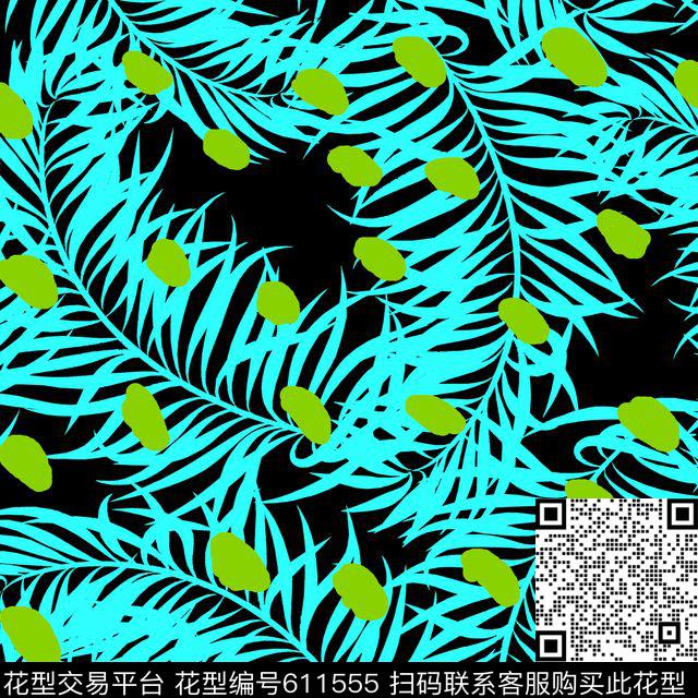 棕榈叶热带时尚波点豹纹数码印花华亿平台下载（图片编号: 611555） - 瓦栏（Walan）