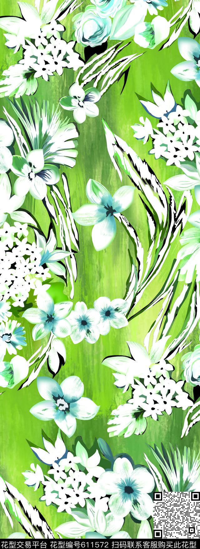 水墨花卉底纹花卉数码印花华亿平台下载（图片编号: 611572） - 瓦栏（Walan）
