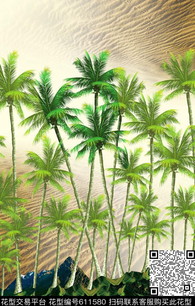 欧美。树林沙漠椰树数码印花华亿平台下载（图片编号: 611580） - 瓦栏（Walan）