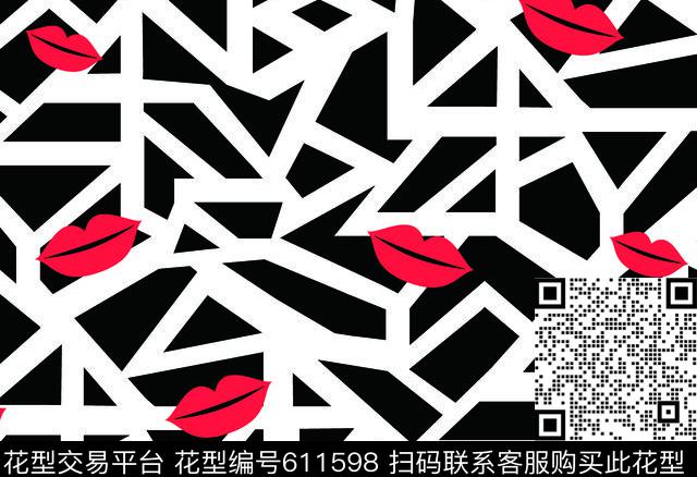 几何图案红唇嘴唇传统印花华亿平台下载（图片编号: 611598） - 瓦栏（Walan）
