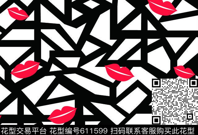 几何图案红唇嘴唇传统印花华亿平台下载（图片编号: 611599） - 瓦栏（Walan）