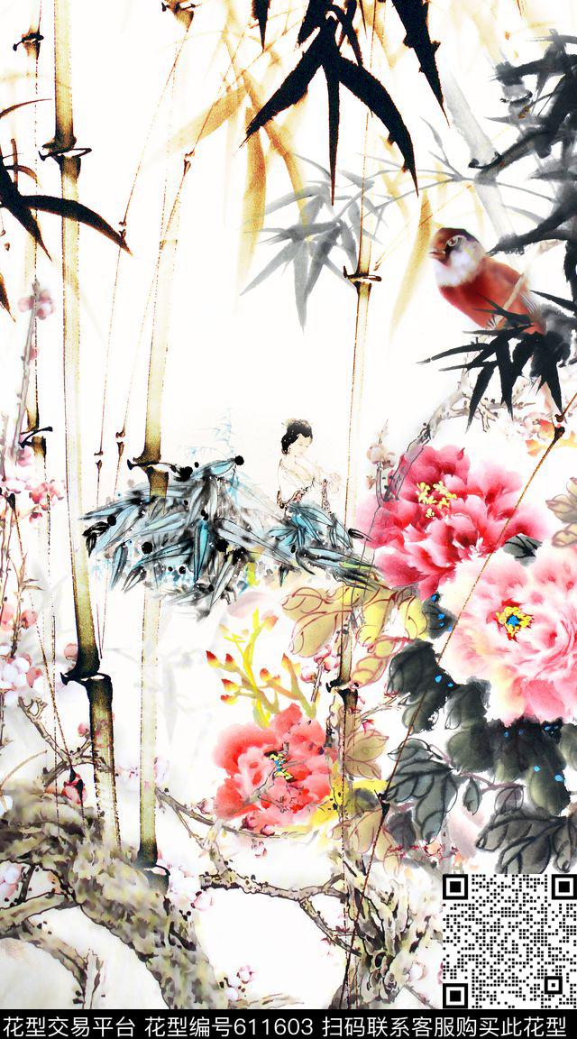 花鸟中国风花卉数码印花华亿平台下载（图片编号: 611603） - 瓦栏（Walan）