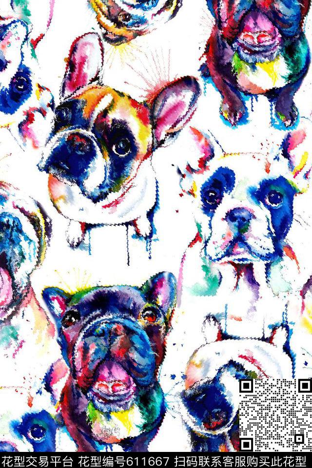 趣味dog西洋狗face数码印花华亿平台下载（图片编号: 611667） - 瓦栏（Walan）