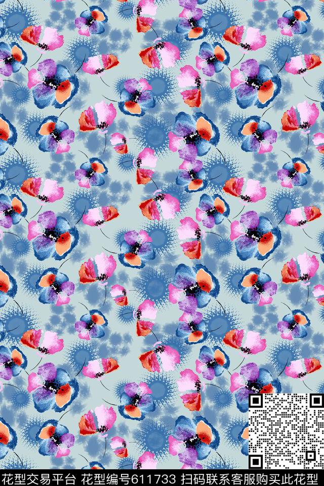 植物花卉碎碎花卉多色数码印花华亿平台下载（图片编号: 611733） - 瓦栏（Walan）