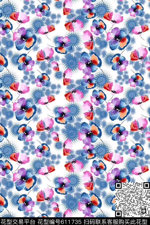 植物花卉碎碎花卉多色数码印花华亿平台下载（图片编号: 611735） - 瓦栏（Walan）
