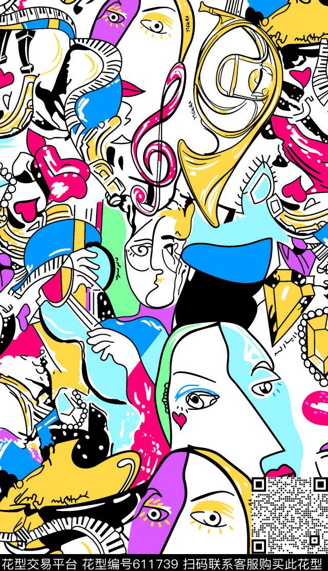 卡通彩色水彩Fei-抽象派传统印花华亿平台下载（图片编号: 611739） - 瓦栏（Walan）