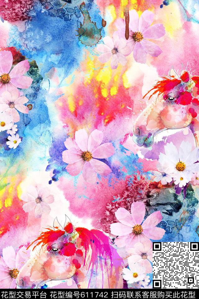花卉花朵水彩数码印花华亿平台下载（图片编号: 611742） - 瓦栏（Walan）