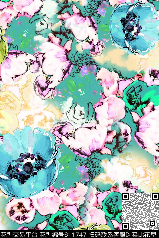 女装花卉抽象数码印花华亿平台下载（图片编号: 611747） - 瓦栏（Walan）