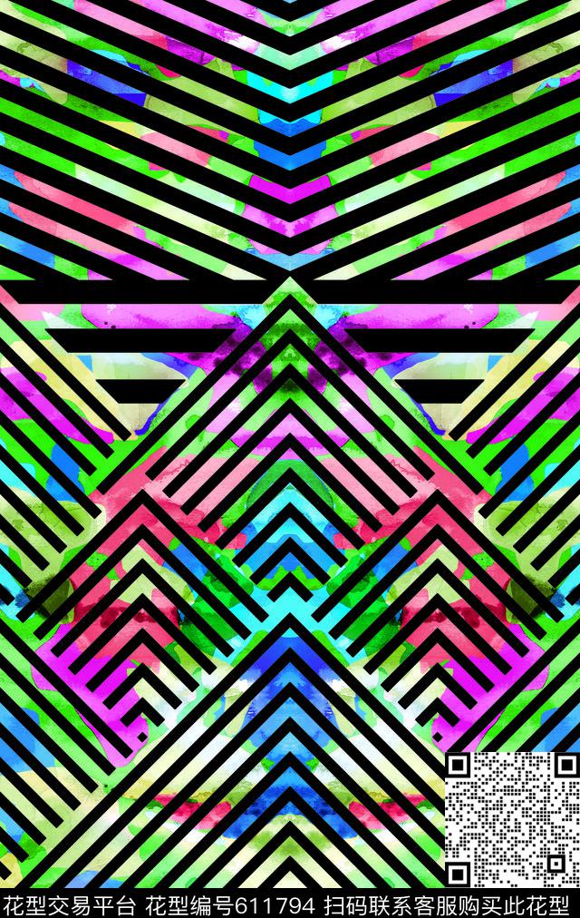 波浪条纹Fei-创意花卉几何底纹数码印花华亿平台下载（图片编号: 611794） - 瓦栏（Walan）