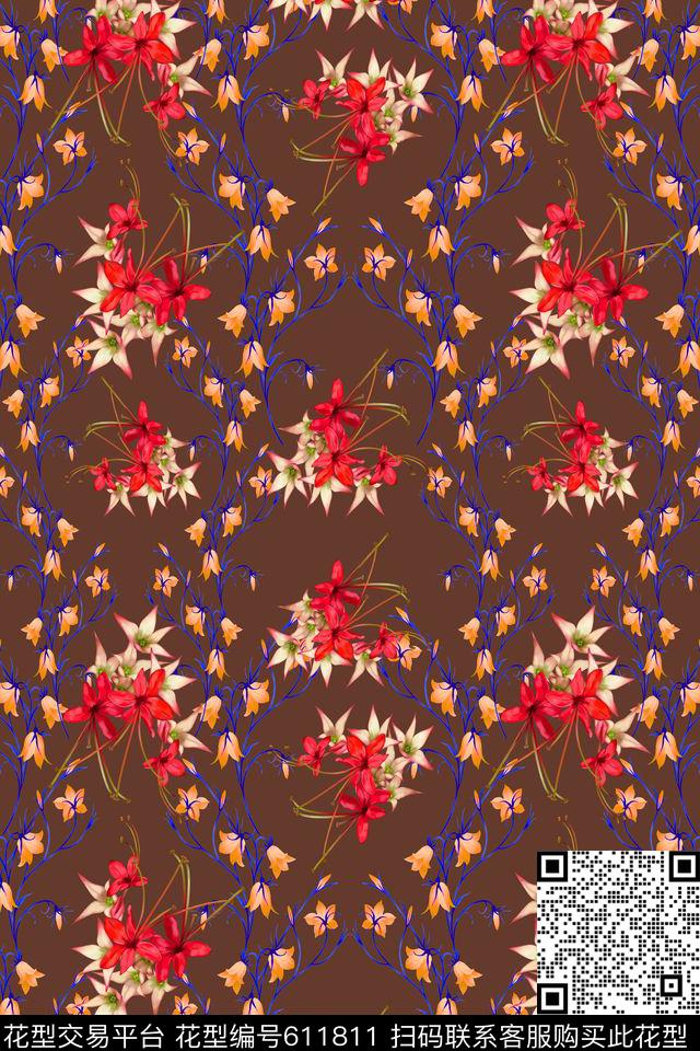 植物花卉花卉碎碎花卉数码印花华亿平台下载（图片编号: 611811） - 瓦栏（Walan）