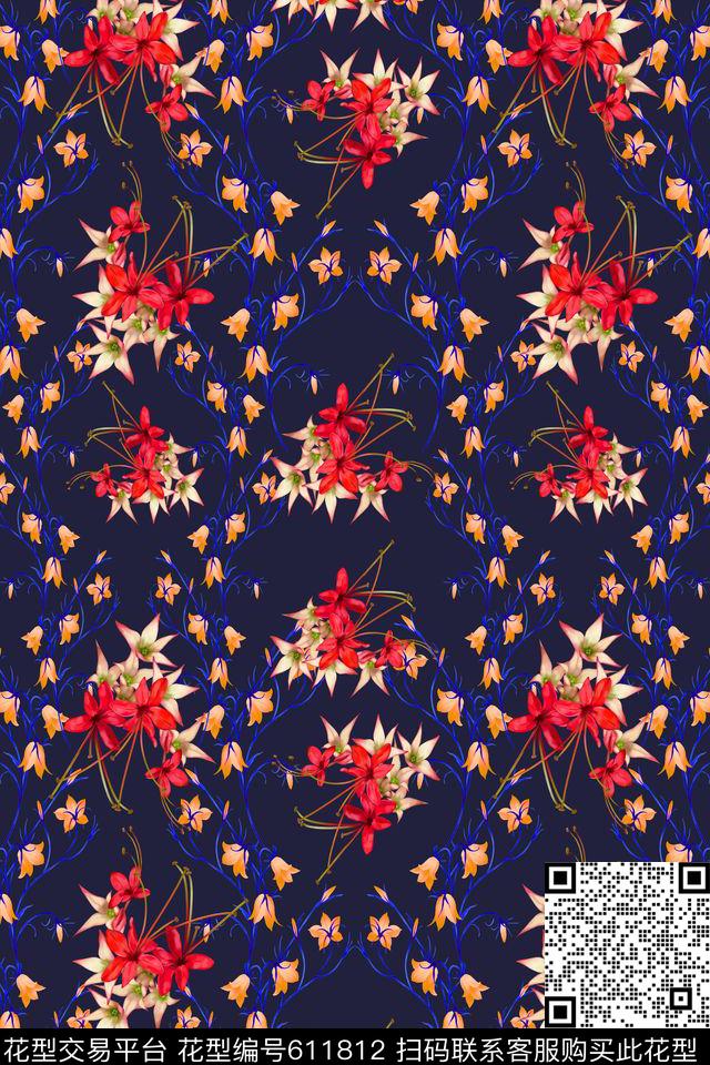 植物花卉花卉碎碎花卉数码印花华亿平台下载（图片编号: 611812） - 瓦栏（Walan）