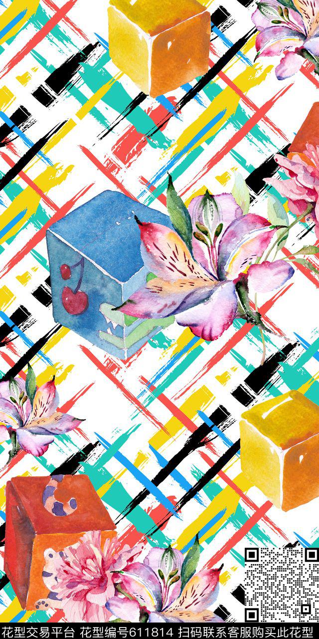 花卉立体方块几何数码印花华亿平台下载（图片编号: 611814） - 瓦栏（Walan）