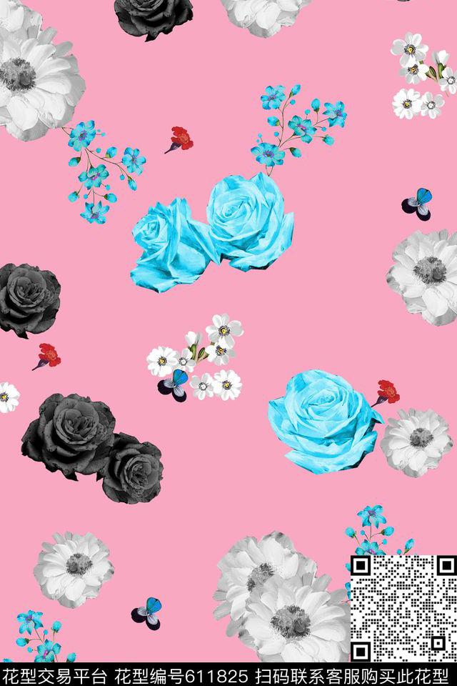 小碎花玫瑰花朵数码印花华亿平台下载（图片编号: 611825） - 瓦栏（Walan）