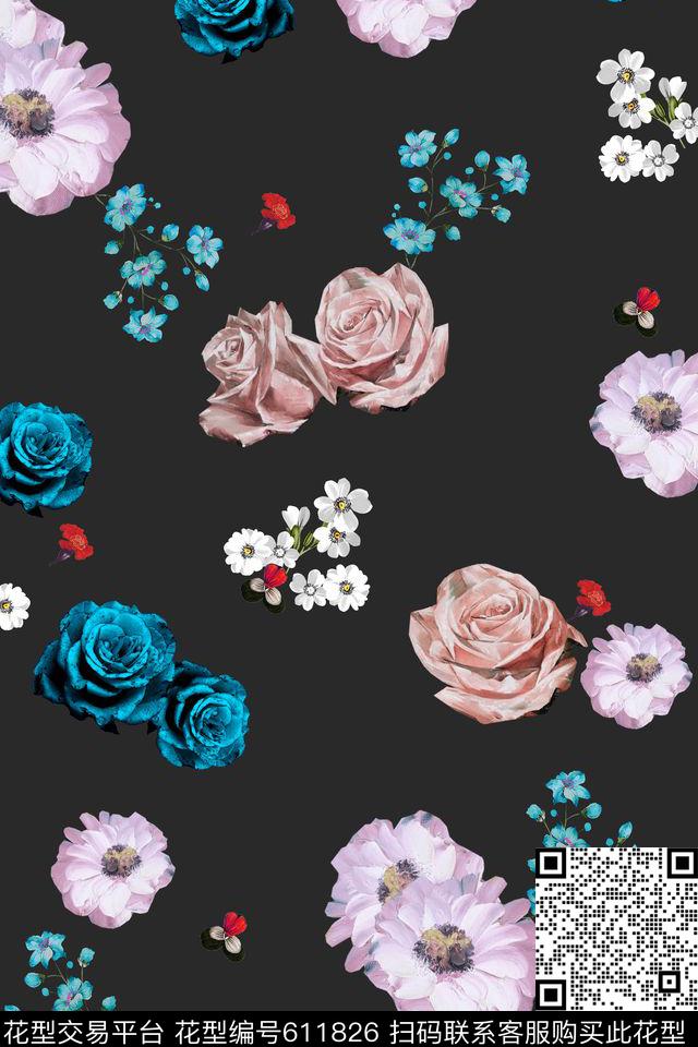 小碎花玫瑰花朵数码印花华亿平台下载（图片编号: 611826） - 瓦栏（Walan）