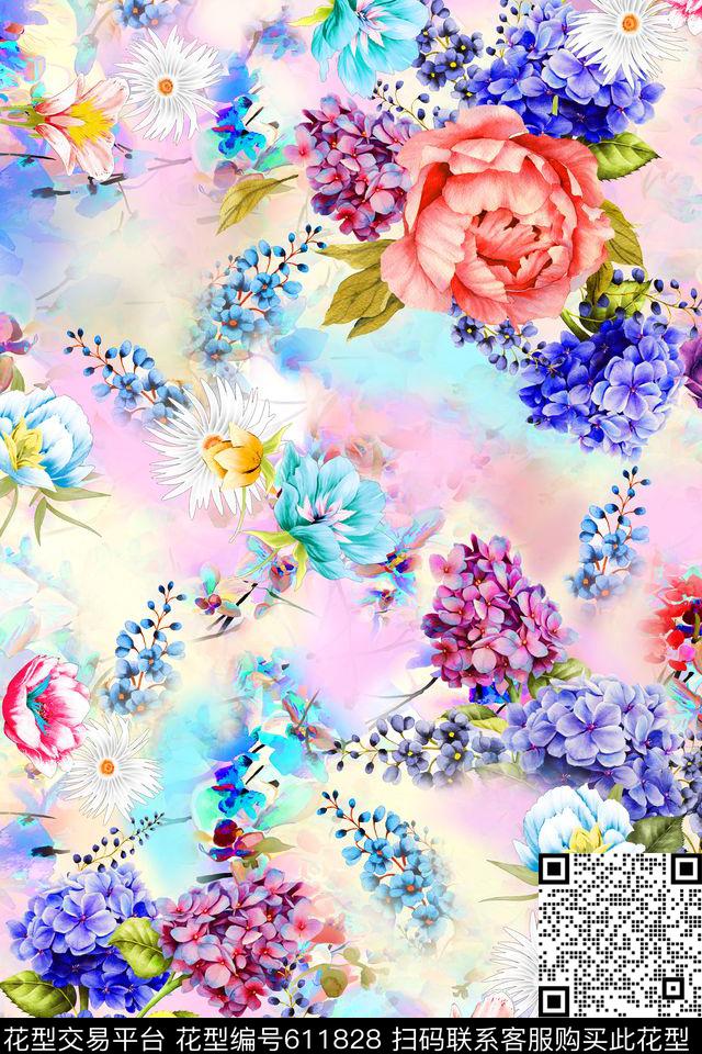 牡丹小碎花花朵数码印花华亿平台下载（图片编号: 611828） - 瓦栏（Walan）