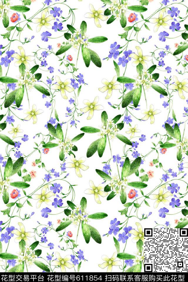 植物花卉花卉碎碎花卉数码印花华亿平台下载（图片编号: 611854） - 瓦栏（Walan）