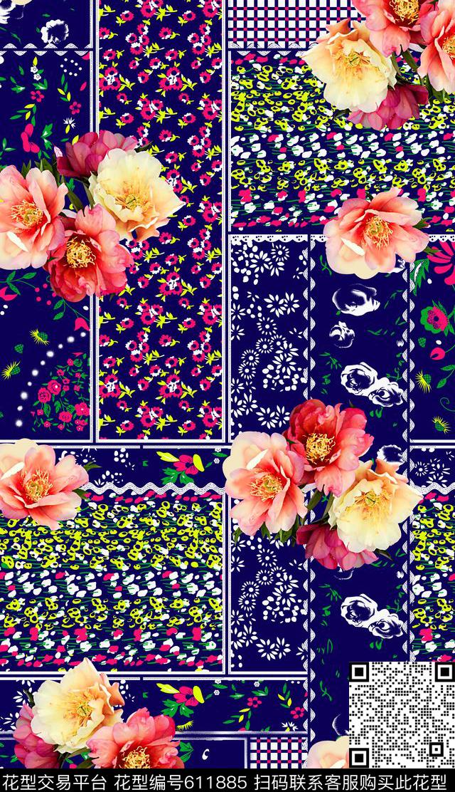 小花水彩花女装裙数码印花华亿平台下载（图片编号: 611885） - 瓦栏（Walan）