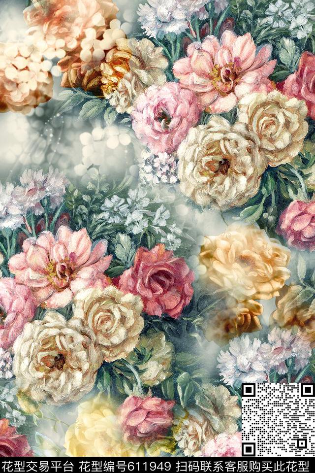 时尚手绘油画数码印花华亿平台下载（图片编号: 611949） - 瓦栏（Walan）