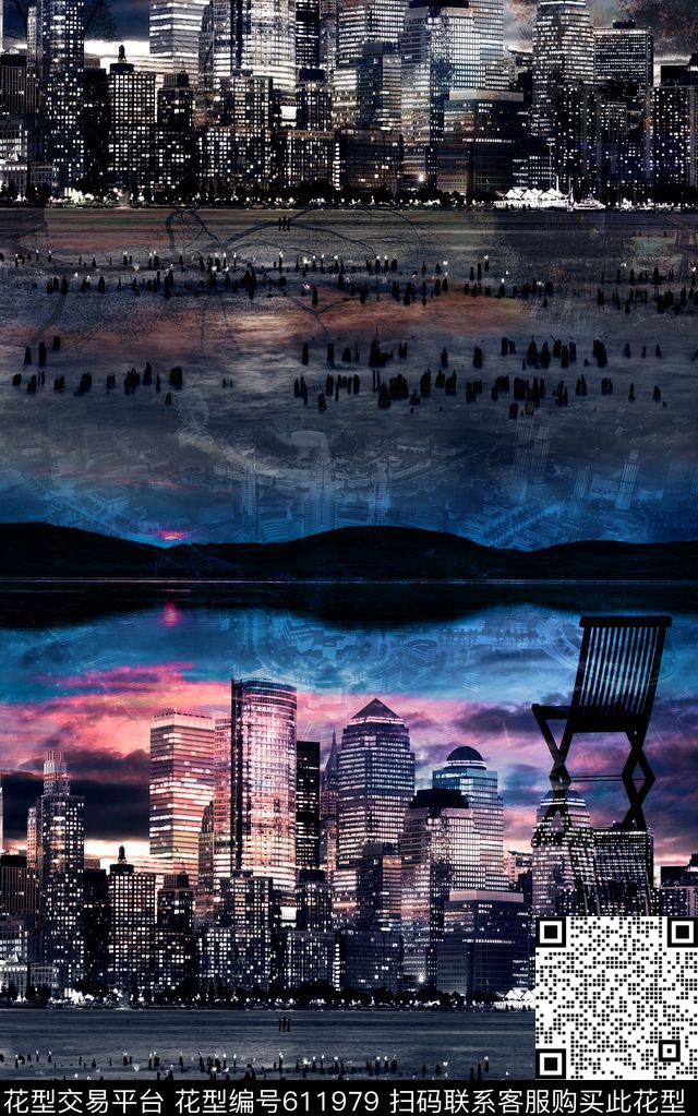 天空建筑城市夜景数码印花华亿平台下载（图片编号: 611979） - 瓦栏（Walan）