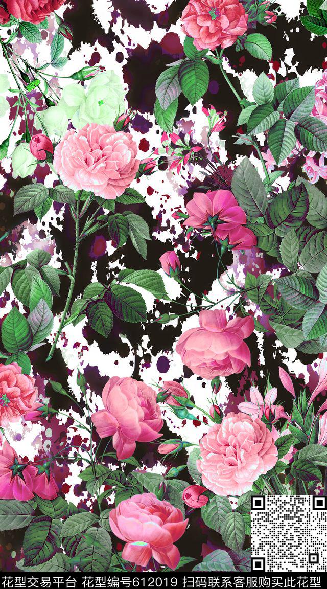 玫瑰花朵花卉数码印花华亿平台下载（图片编号: 612019） - 瓦栏（Walan）