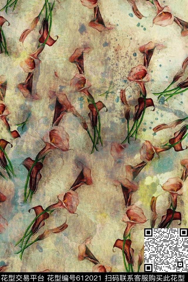 水墨花卉花卉数码印花华亿平台下载（图片编号: 612021） - 瓦栏（Walan）