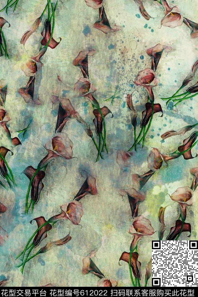 水墨花卉花卉数码印花华亿平台下载（图片编号: 612022） - 瓦栏（Walan）