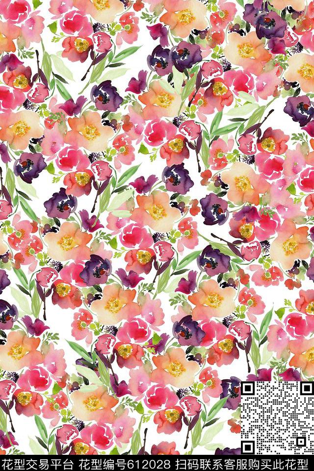 花卉水彩小碎花数码印花华亿平台下载（图片编号: 612028） - 瓦栏（Walan）