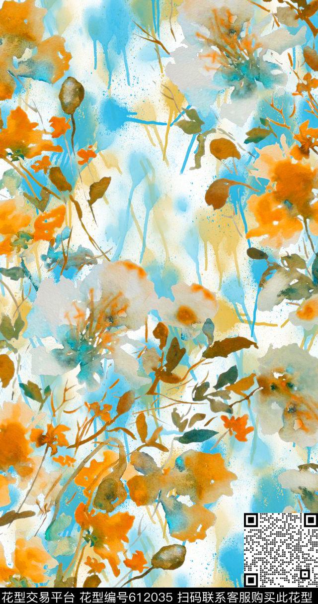 水彩花卉小碎花数码印花华亿平台下载（图片编号: 612035） - 瓦栏（Walan）